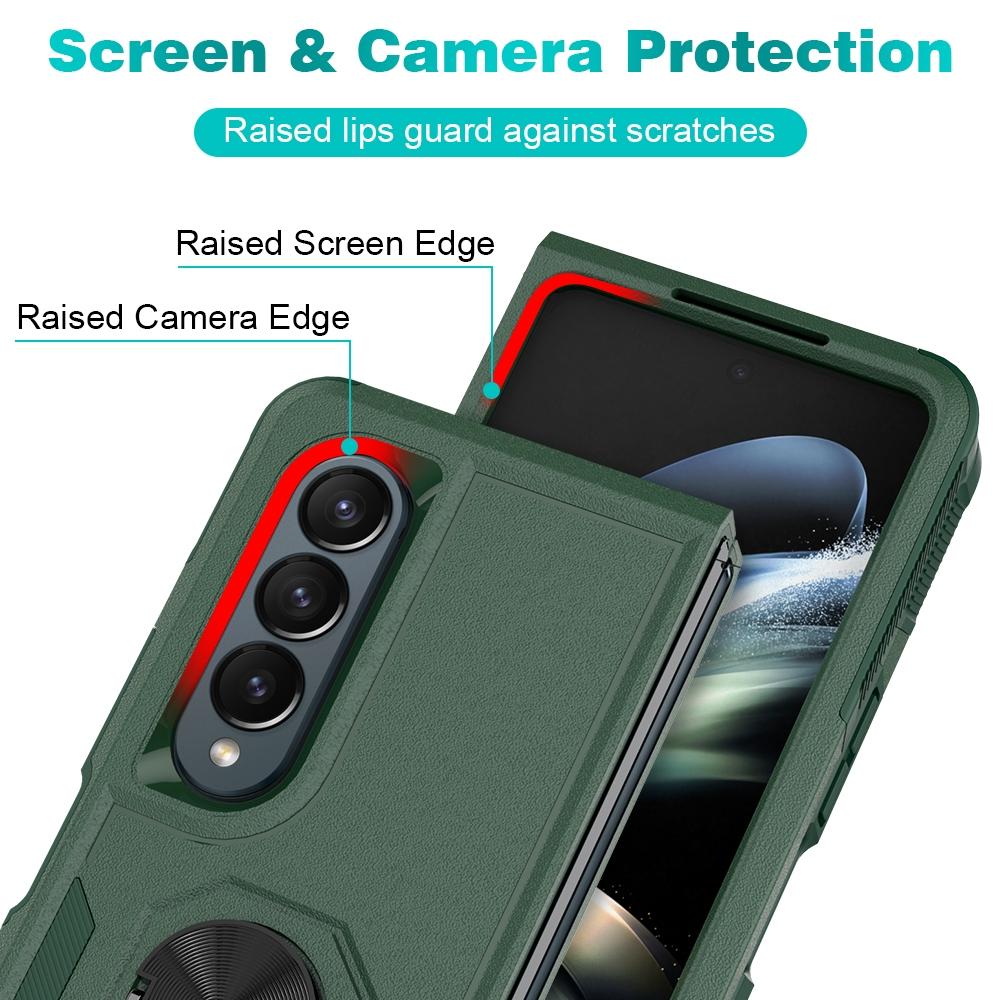 NNEDSZ Galaxy Z Fold 4 Tpu Shockproof Case With Ring - 2 In 1 Design - Dark Green
