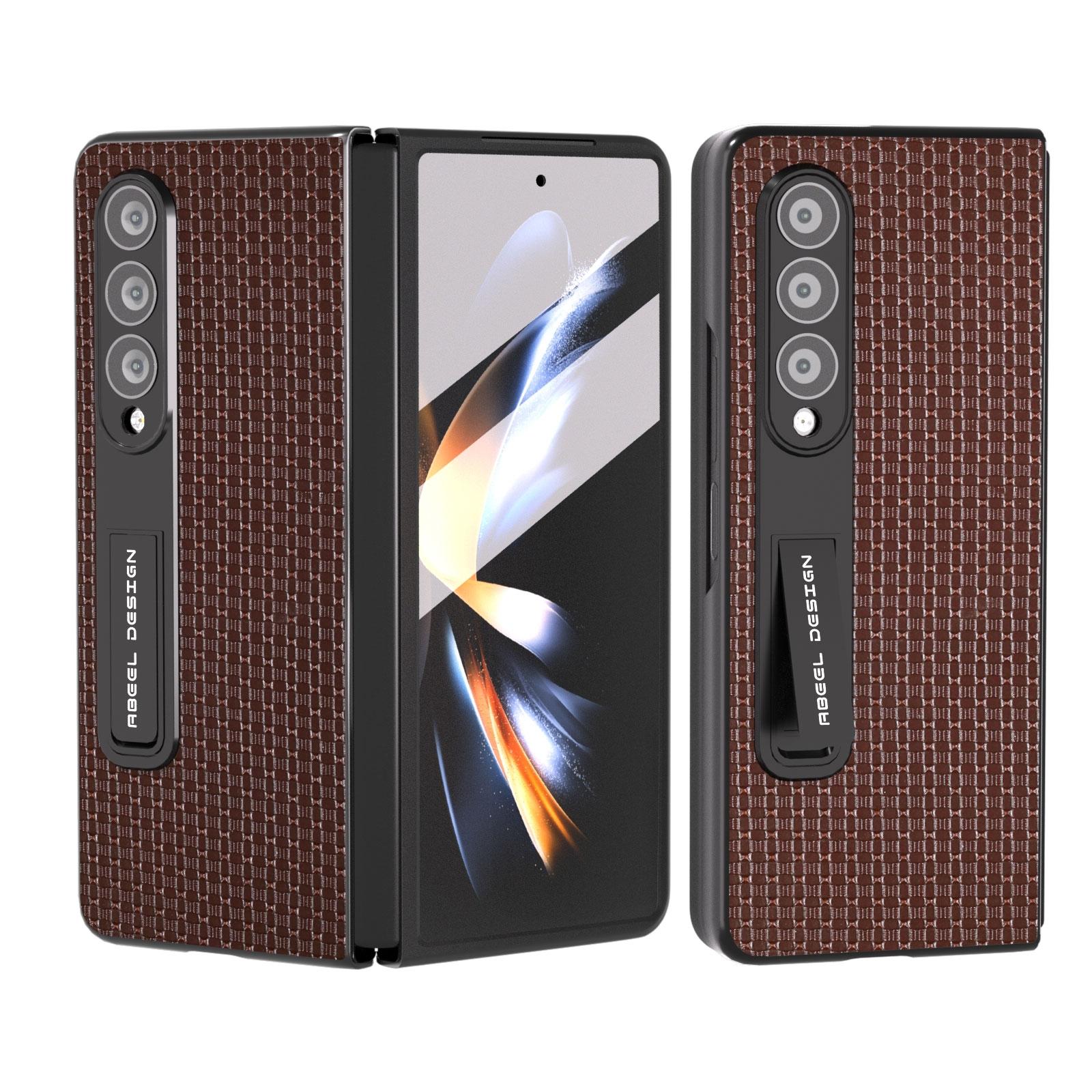 NNEDSZ Premium Leather Phone Case With Holder For Samsung Galaxy Z Fold 4 / 5G - Luxury Design - Coffee